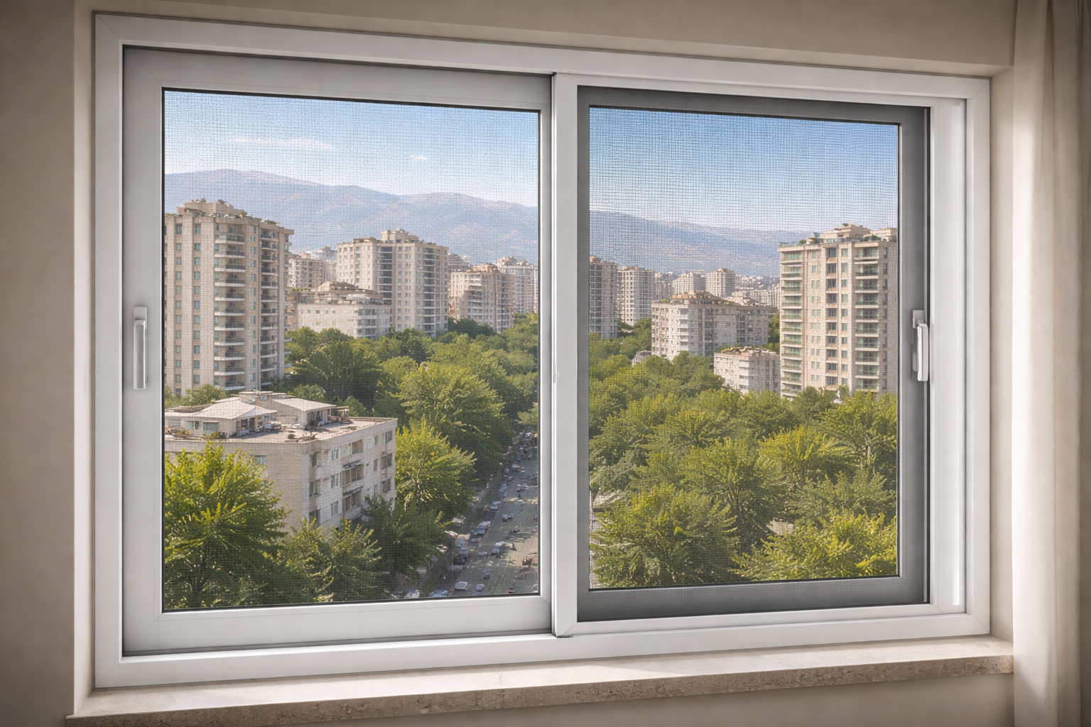 توری کشویی هماهنگ با پنجره کشویی UPVC