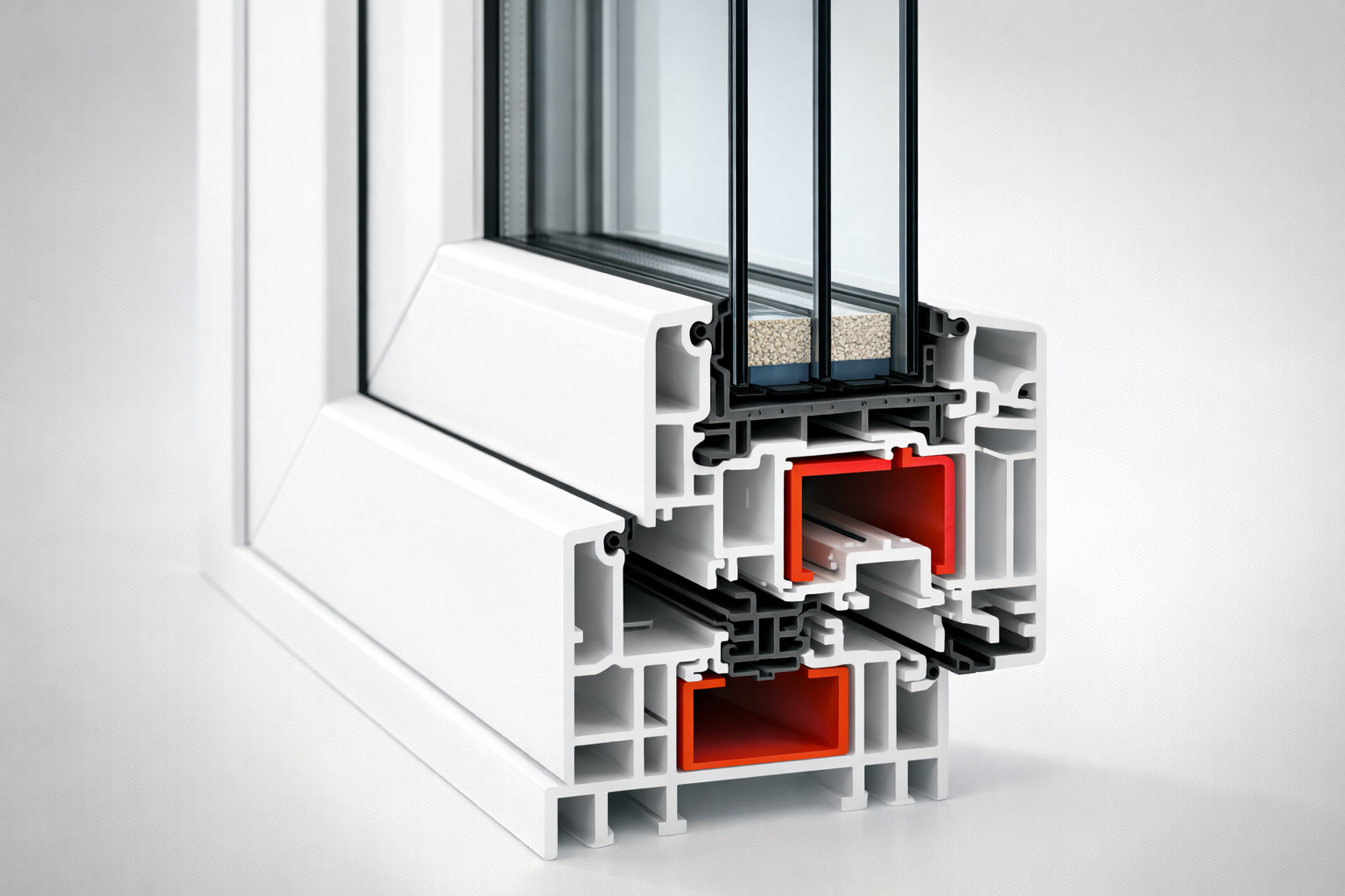 نمای نزدیک از پروفیل پنجره دوجداره UPVC