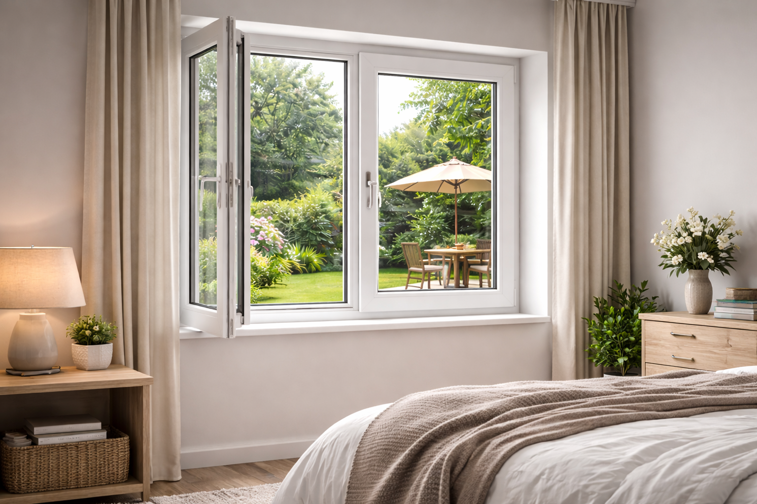نمونه پنجره UPVC لولایی در اتاق‌خواب